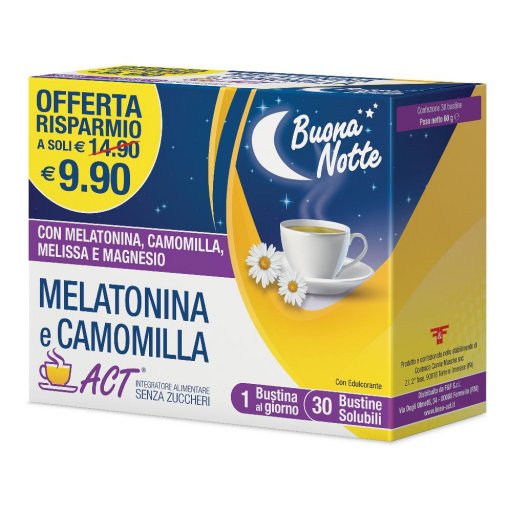 Linea Act Melatonina e Camomilla Act, Integratore Alimentare per il Sonno, 30 Bustine, Melatonina, Rilassamento