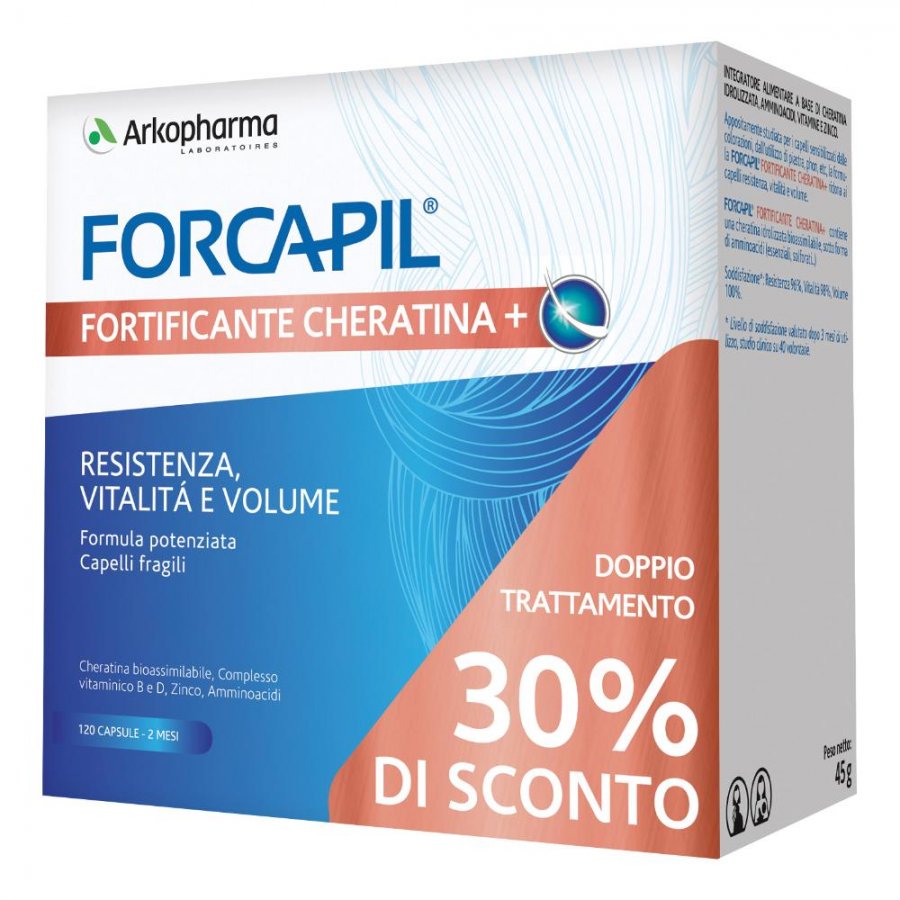 Forcapil Fortificante Cheratina+ 2x60 Capsule Promo - Integratore per Capelli Forti e Sani