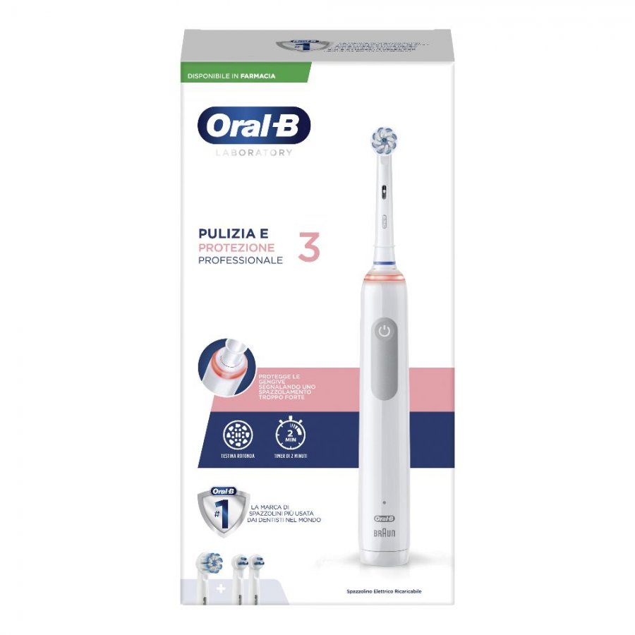 Oral-B Pro 3 Laboratory Spazzolino Elettrico + 2 Testine - Pulizia Avanzata  con Setole Intercambiabili