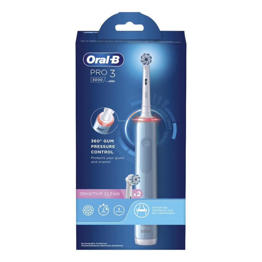 Oral-B Pro 3 3000 Blu Spazzolino Elettrico Ricaricabile - Pulizia Avanzata  con 2 Testine Incluse