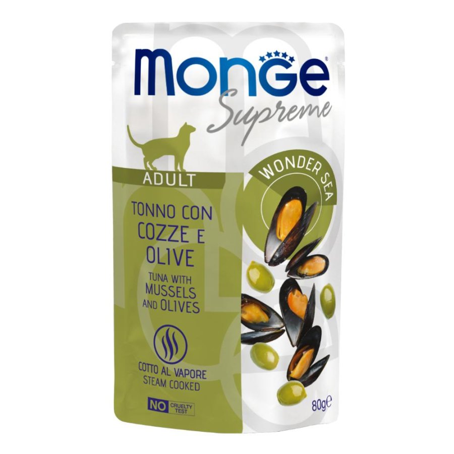 MONGE GATTO SUPREME ADULT TONNO COZZE OLIVE 80GR (bustina)