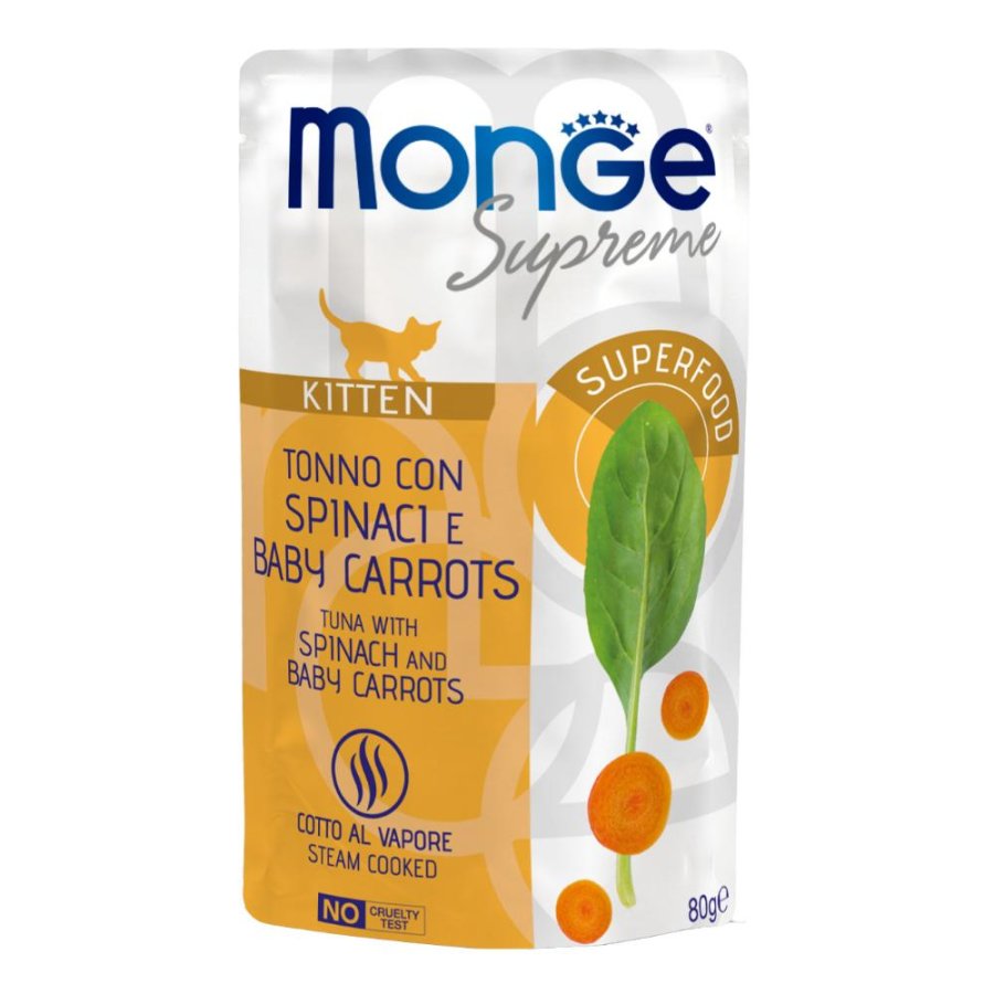 MONGE GATTO SUPREME GATTO KITTEN TONNO SPINACI CAROTE 80GR (bustina)