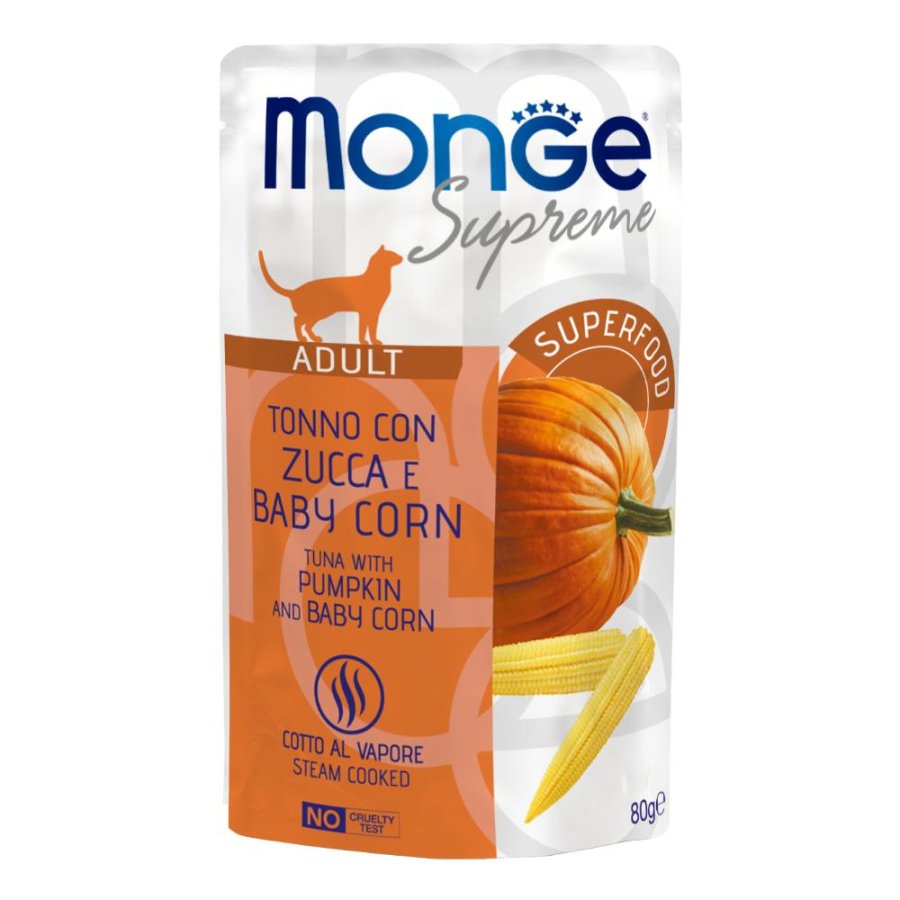 MONGE GATTO SUPREME ADULT TONNO ZUCCA BABY CORN 80GR (bustina)