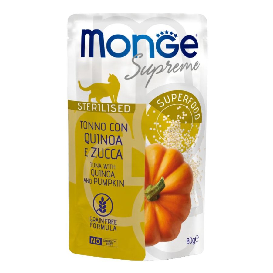 MONGE GATTO SUPREME GRAIN FREE STERILISED TONNO QUINOA ZUCCA 80GR (bustina)