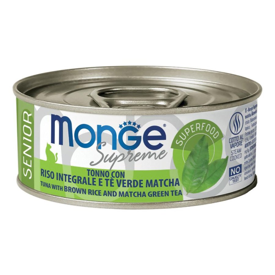 MONGE GATTO SUPREME SENIOR TONNO RISO INTEGRALE TE' VERDE MATCHA 80GR (bustina)
