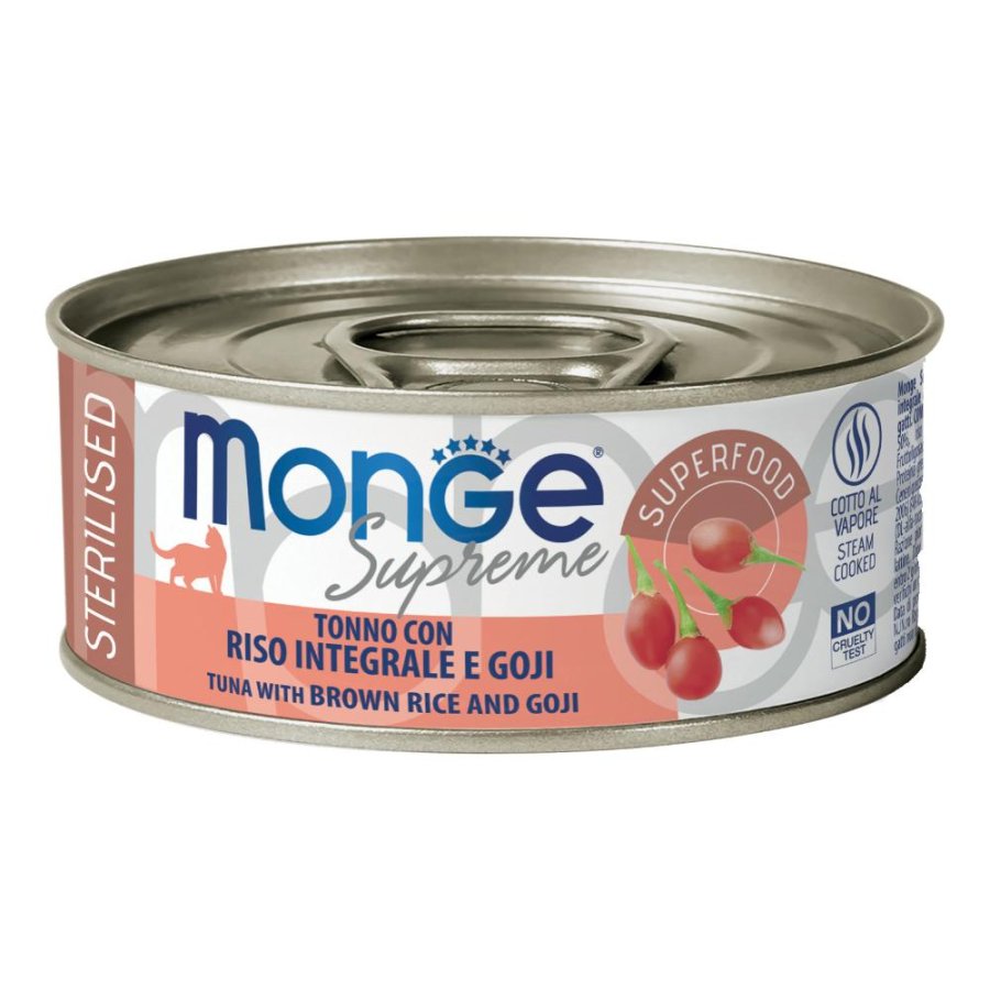 MONGE GATTO SUPREME STERILISED TONNO RISO INTEGRALE GOJI 80GR (lattina)