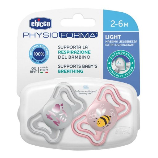 Chicco Physoforma Light Succhietto Silicone Rosa 2 Pezzi 2-6 Mesi - Ciuccio Light Rosa