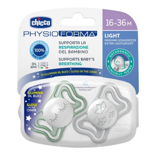 Chicco Succhietto Light Silicone 2 Pezzi 16-36 Mesi - Ciuccio Extra Leggero