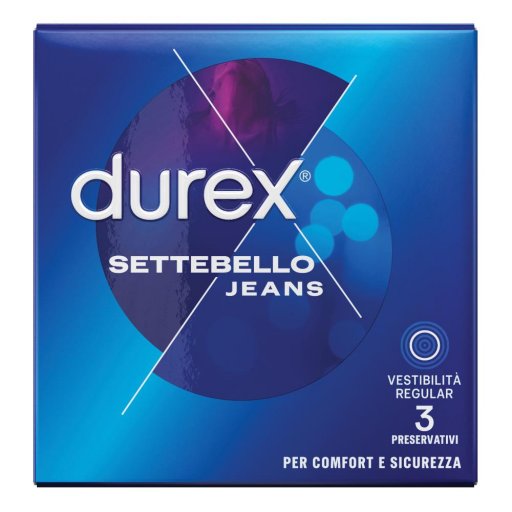 Durex Settebello Jeans, 3 Preservativi, Alta Sensibilità, Lubrificati con Silicone, Vestibilità Regular