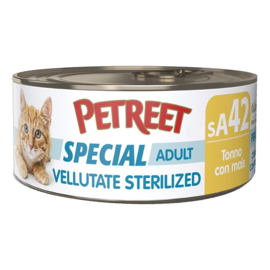 PETREET GATTO SPECIAL ADULT SA42 VELLUTATE STERILIZED TONNO MAIS 70GR (lattina)