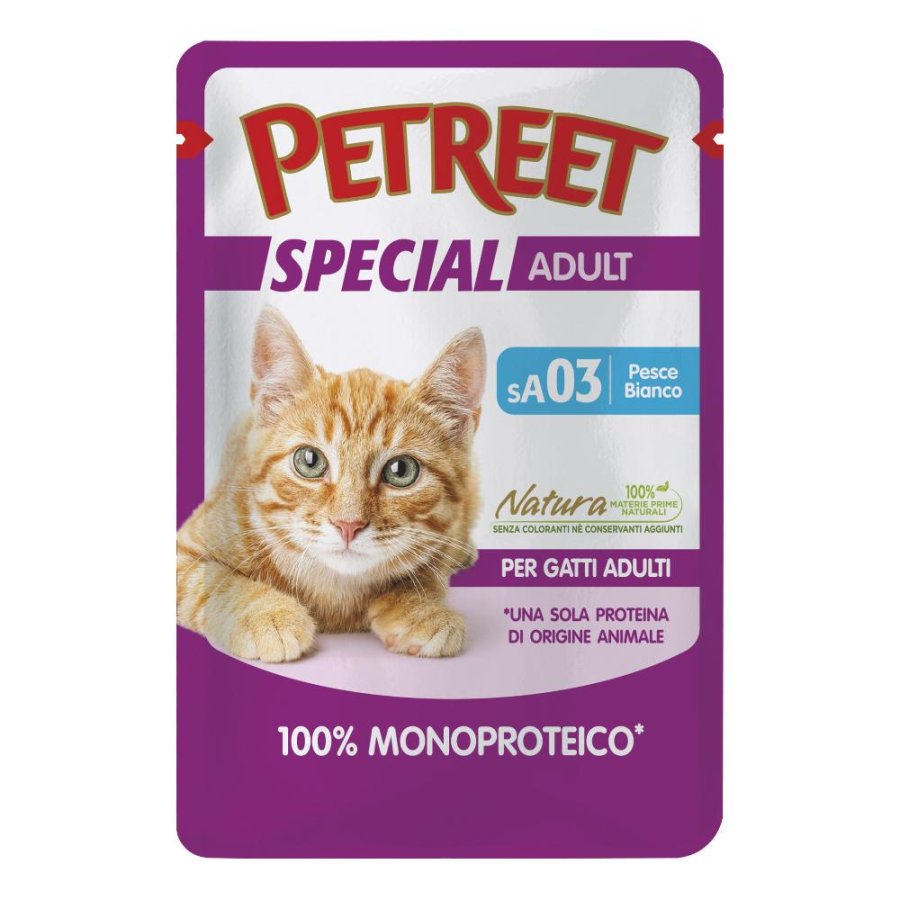 PETREET GATTO SPECIAL ADULT SA03 MONOPROTEICO PESCE BIANCO 70GR (bustina)