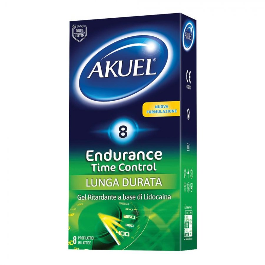 Akuel Endurance Time Control 8 Pezzi - Preservativi con Ritardante per un Piacere Prolungato