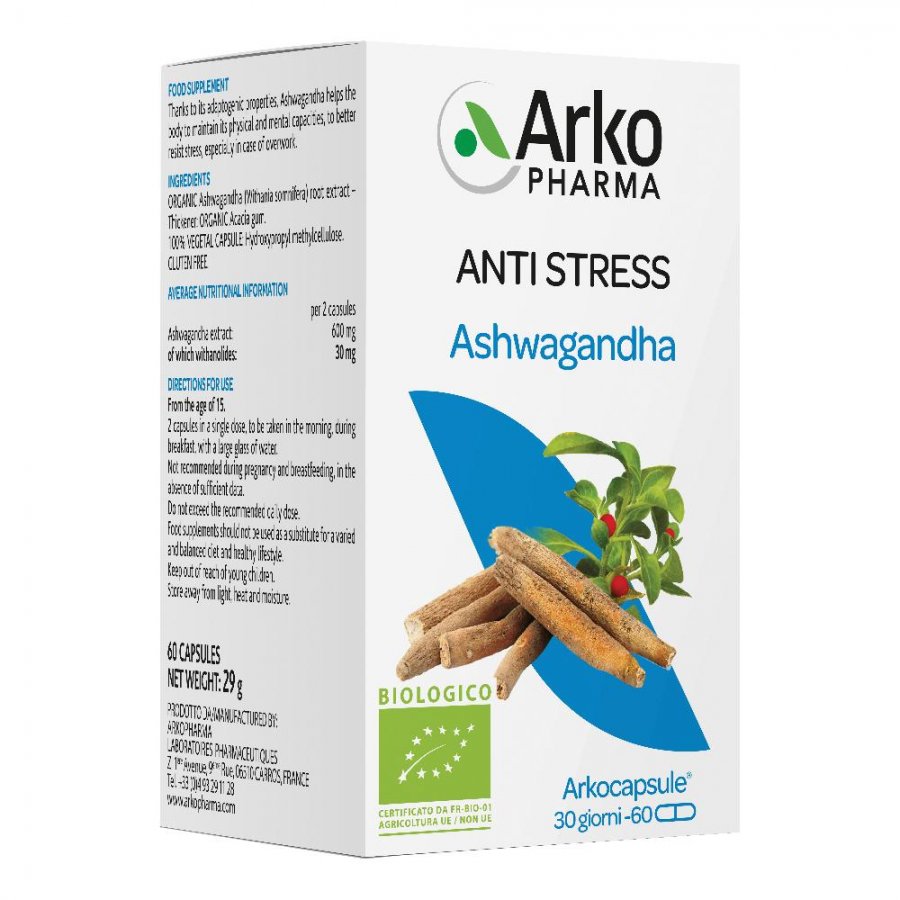 Arkopharma Anti Stress Ashwagandha Bio 60 Capsule - Integratore Alimentare