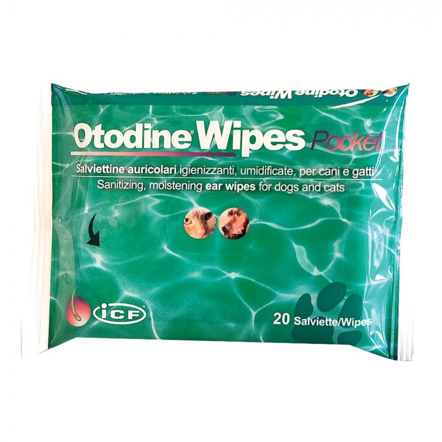 Otodine Wipes Pocket - Salviette Auricolari Igienizzanti e Umidificate per Cani e Gatti 20 Pezzi