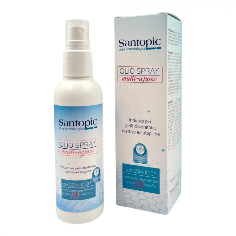 Santopic Olio Spray 100ml - Olio Spray Multi-Azione per Pelli Disidratate, Reattive e Atopiche