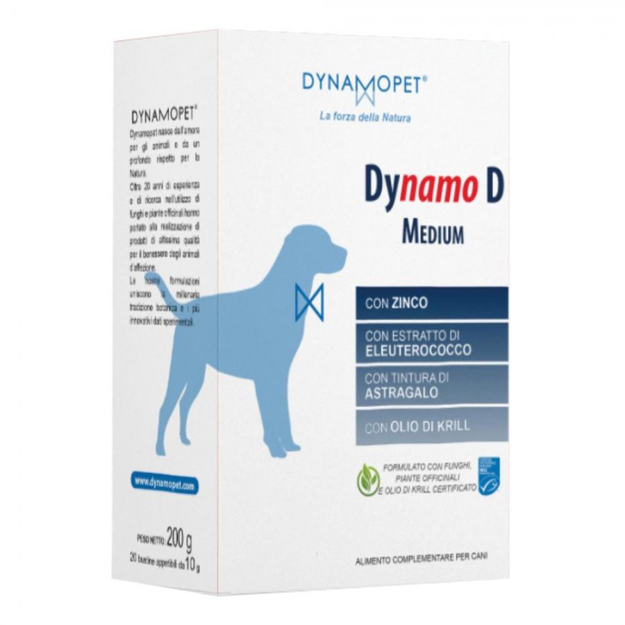 Dynamo D Medium Difesa Attiva Alimento Complementare Per Cani 20 Bustine da 10g - Rafforza l'Immunità del Tuo Amico a Quattro Zampe