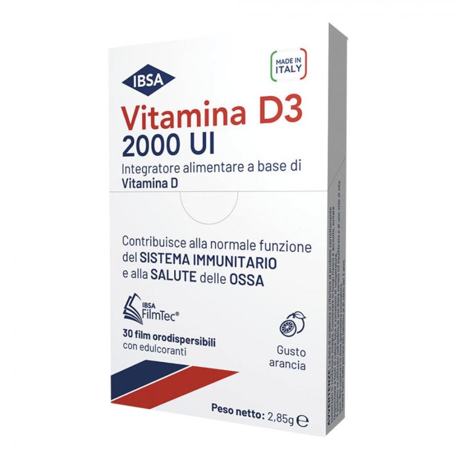 Vitamina D3 2000 UI - Integratore per Ossa e Sistema Immunitario - 30 Film Orodispensibili