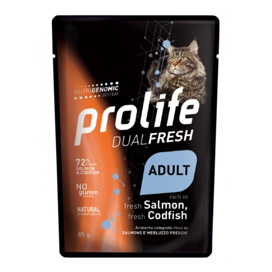 PROLIFE GATTO DUALFRESH ADULT SALMONE MERLUZZO RISO 85GR (bustina)