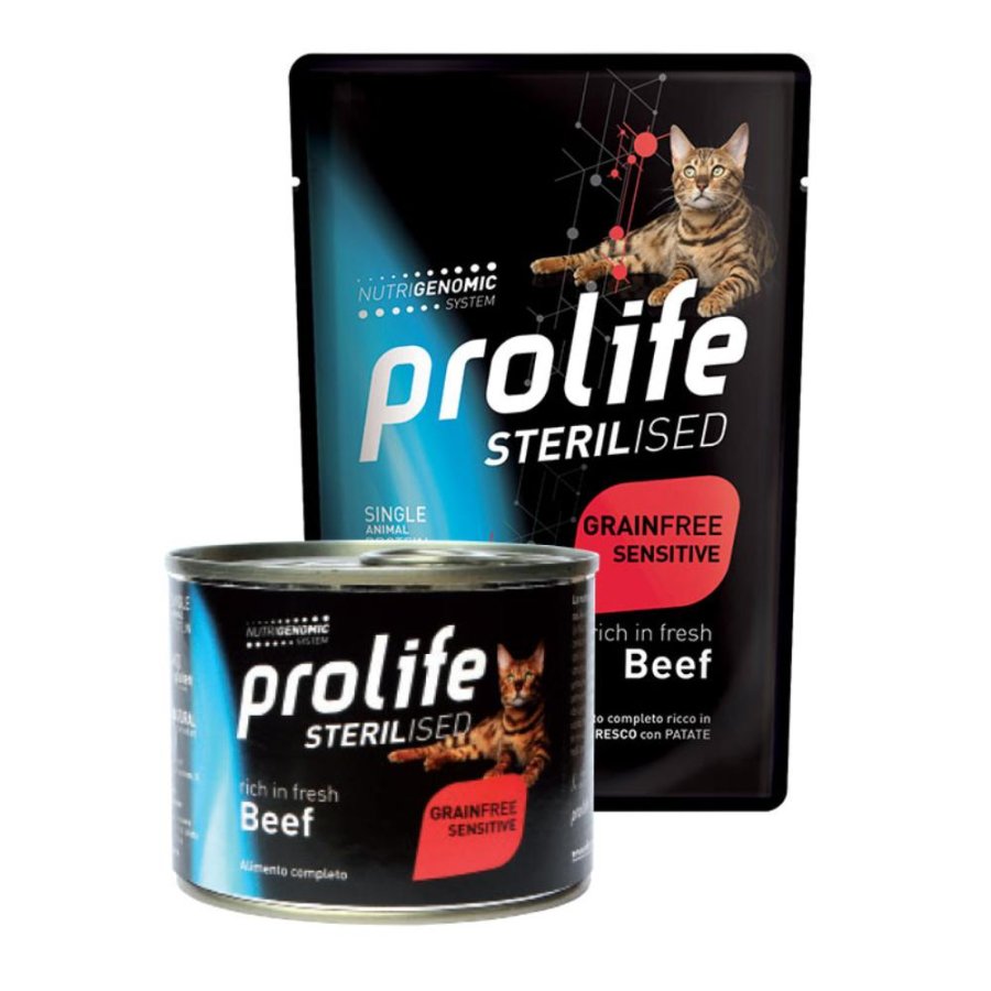 PROLIFE GATTO STERILISED SENSITIVE GRAIN FREE ADULT MANZO 85GR (bustina)