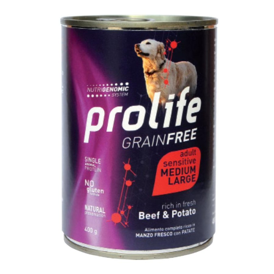 PROLIFE CANE GRAIN FREE SENSITIVE MEDIUM/LARGE ADULT MANZO PATATE 400GR (lattina)