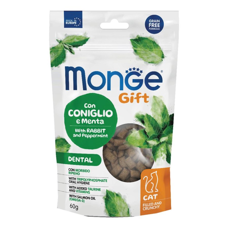 MONGE GATTO SNACK GIFT DENTAL FILLED CRUNCHY CONIGLIO MENTA 60GR