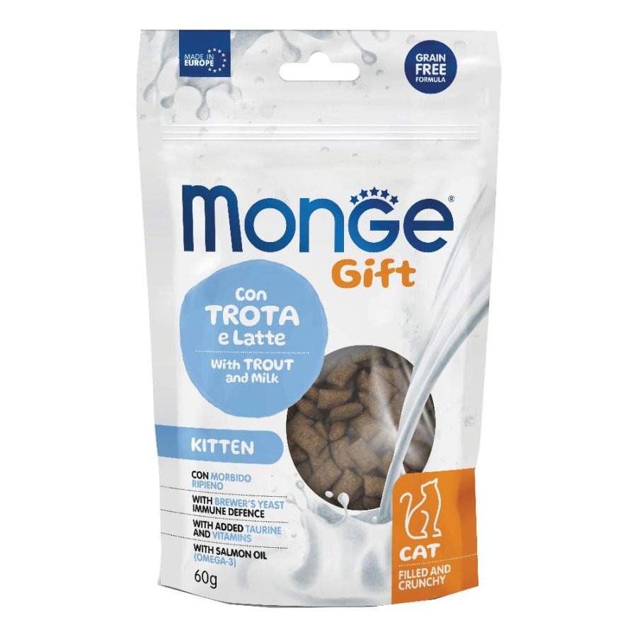 MONGE GATTO SNACK GIFT KITTEN FILLED CRUNCHY TROTA LATTE 60GR