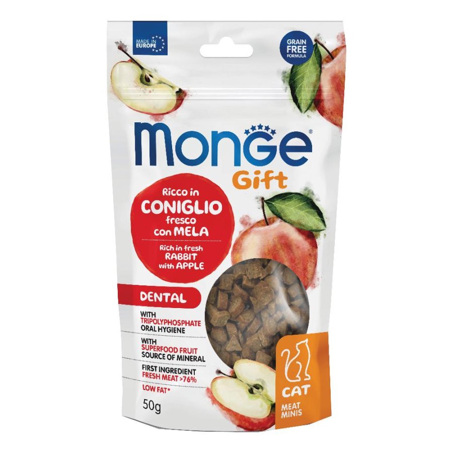 MONGE GATTO SNACK GIFT DENTAL MEAT MINIS CONIGLIO MELA 50GR