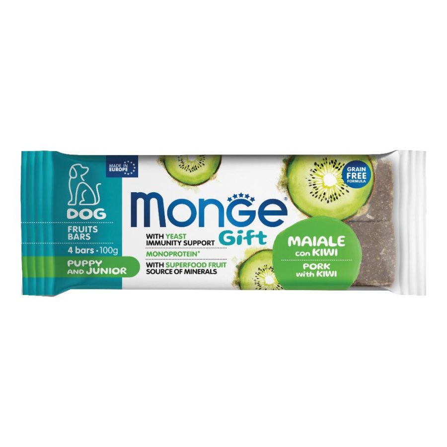 MONGE CANE SNACK GIFT FRUITS BARS PUPPY/JUNIOR MAIALE KIWI 4PZ 100GR