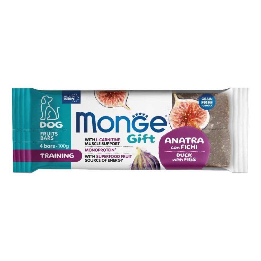 MONGE CANE SNACK GIFT FRUITS BARS TRAINING ANATRA FICHI 100GR