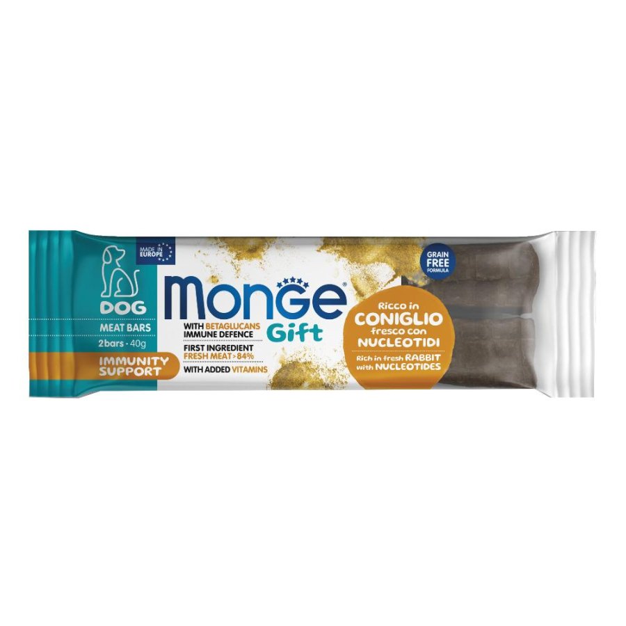 MONGE CANE SNACK GIFT MEAT BARS IMMUNITY SUPPORT CONIGLIO NUCLEOTIDI 2PZ 40GR