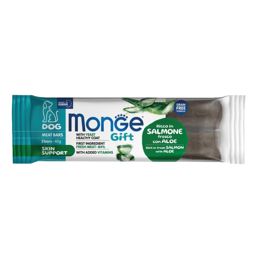 MONGE CANE SNACK GIFT MEAT BARS SKIN SUPPORT SALMONE ALOE 2PZ 40GR