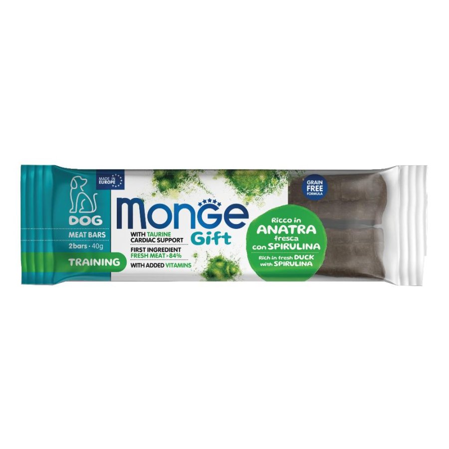 MONGE CANE SNACK GIFT MEAT BARS TRAINING ANATRA SPIRULINA 2PZ 40GR