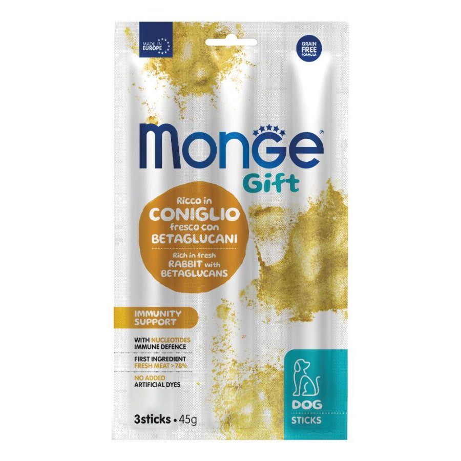 MONGE CANE SNACK GIFT IMMUNITY SUPPORT STICKS CONIGLIO BETAGLUCANI 3PZ 45GR