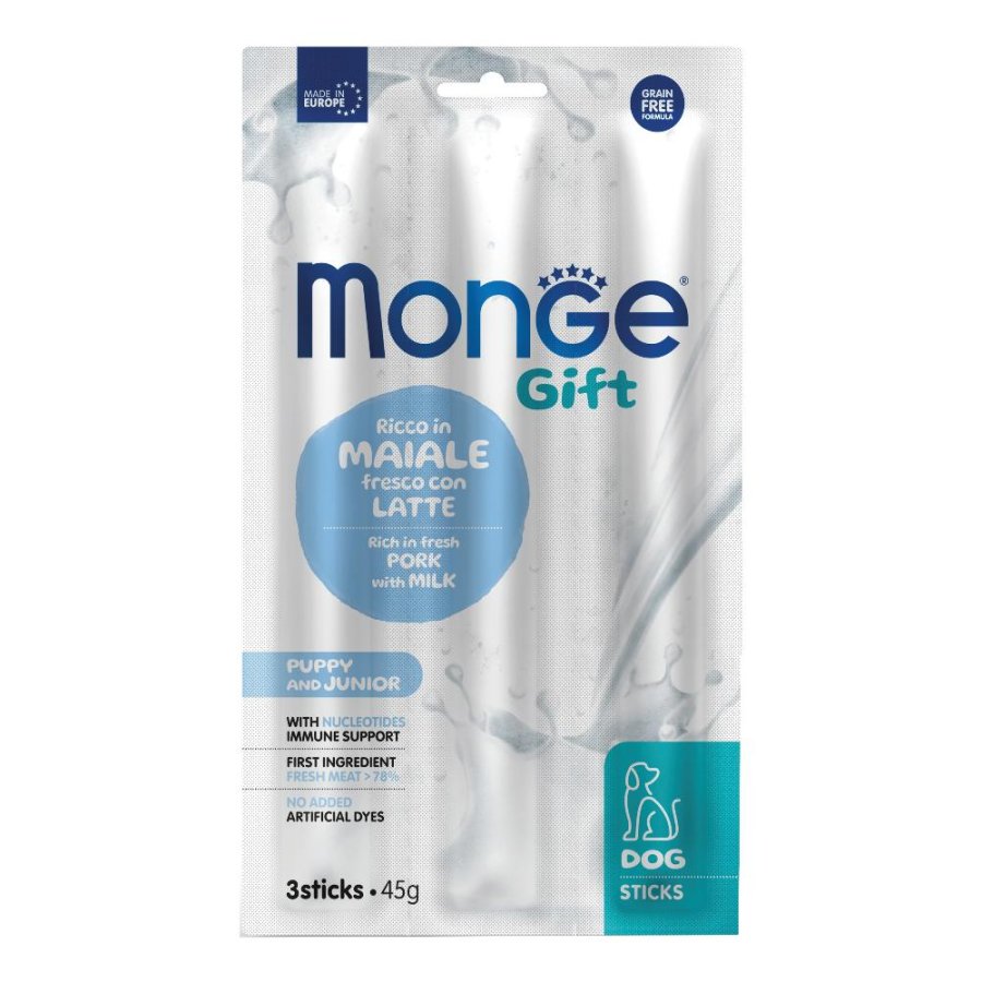 MONGE CANE SNACK GIFT PUPPY/JUNIOR STICKS MAIALE LATTE 3PZ 45GR