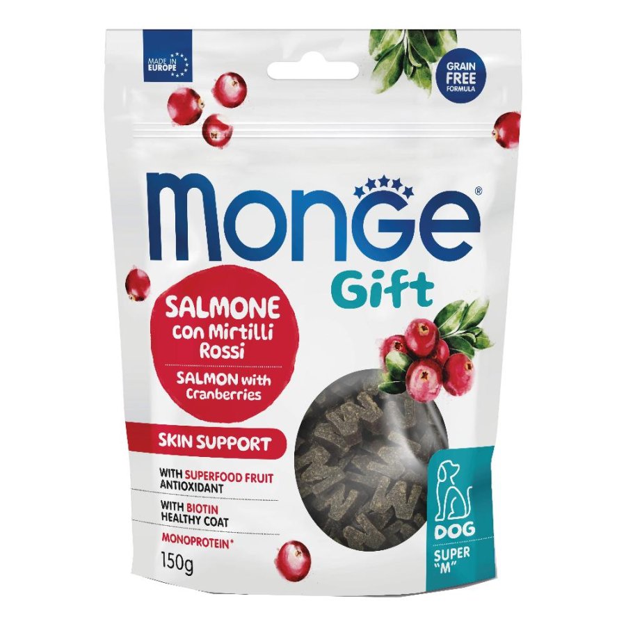 MONGE CANE SNACK GIFT SKIN SUPPORT SALMONE MIRTILLI ROSSI 150GR