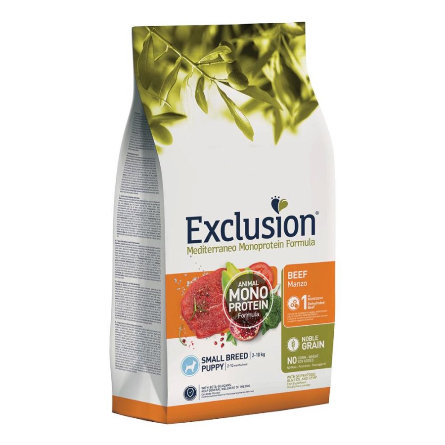 EXCLUSION CANE MEDITERRANEO MONOPROTEICO NOBLE GRAIN SMALL BREED PUPPY MANZO 500GR
