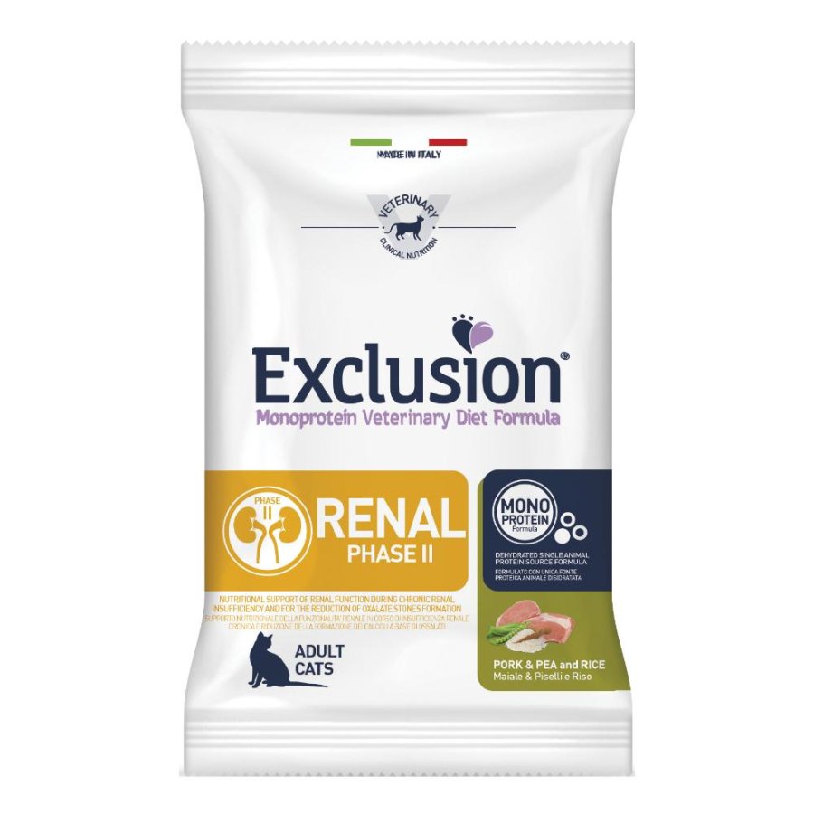 EXCLUSION GATTO DIET RENAL PHASE 2 MONOPROTEICO ADULT MAIALE PISELLI RISO 1,5KG