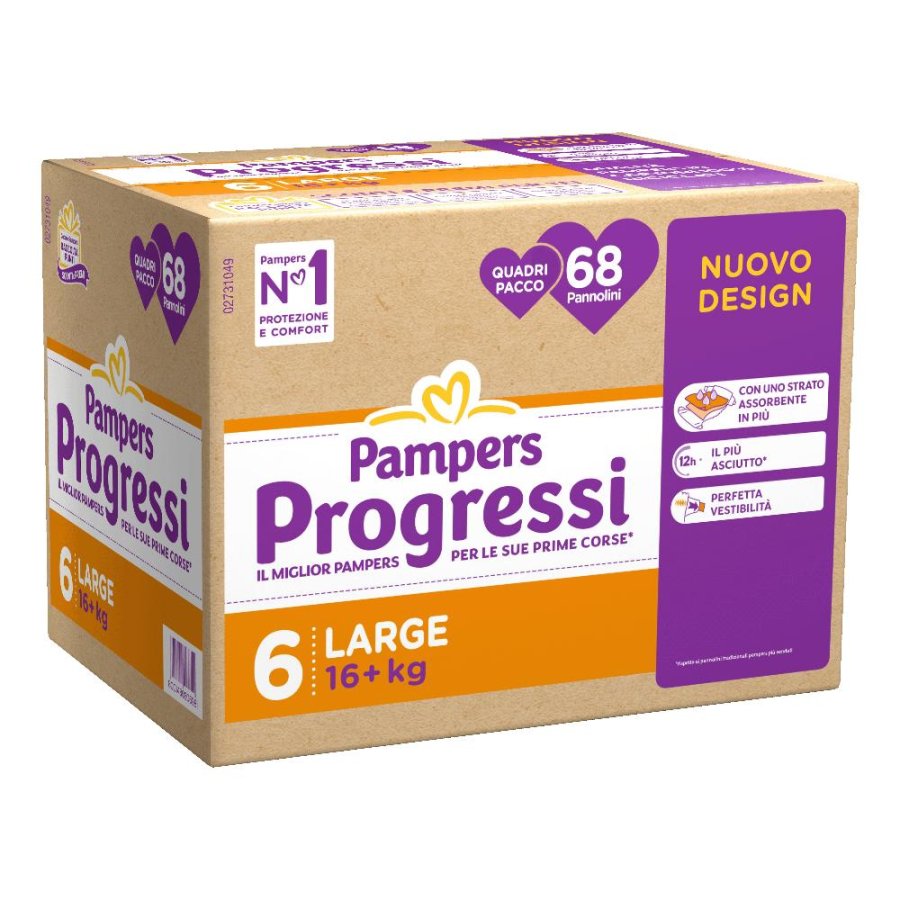 Pampers Progressi Pannolini Taglia 6 XL, 68 Pezzi