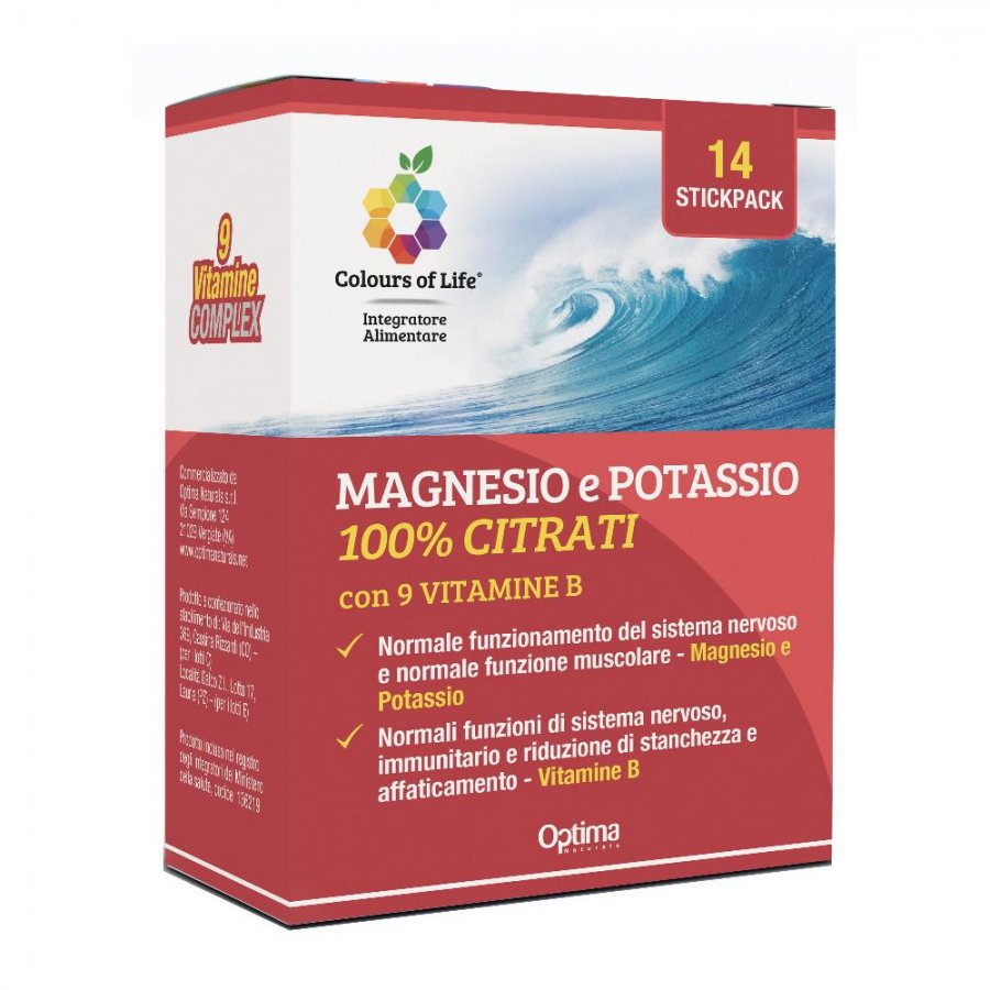 Colours Of Life Magnesio Potassio Vitamine B Integratore 14 Stickpack - Supporto per il Sistema Nervoso e Muscolare