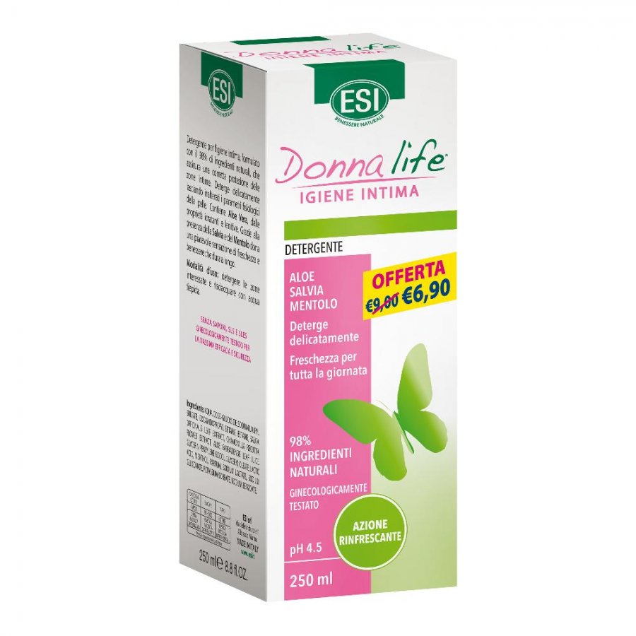 ESI Donna Life Detergente Intimo Rinfrescante con Aloe Vera e Salvia, 250ml