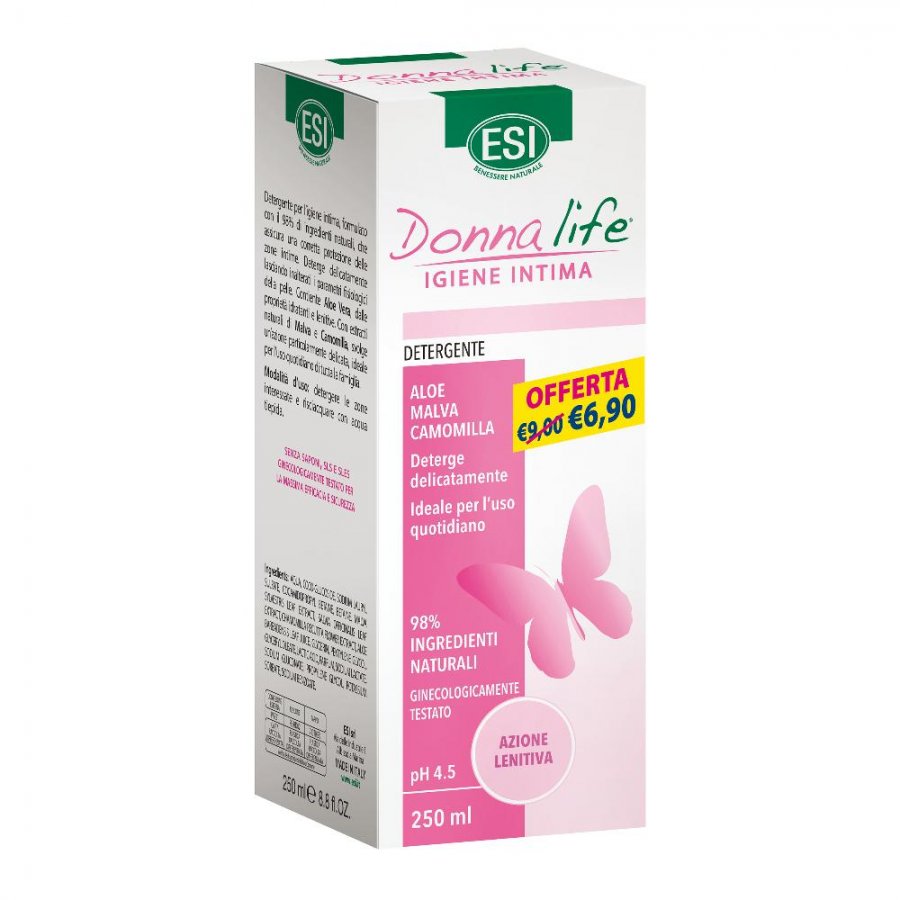 ESI Donna Life Detergente Intimo Lenitivo con Aloe Vera, Malva e Camomilla, 250ml