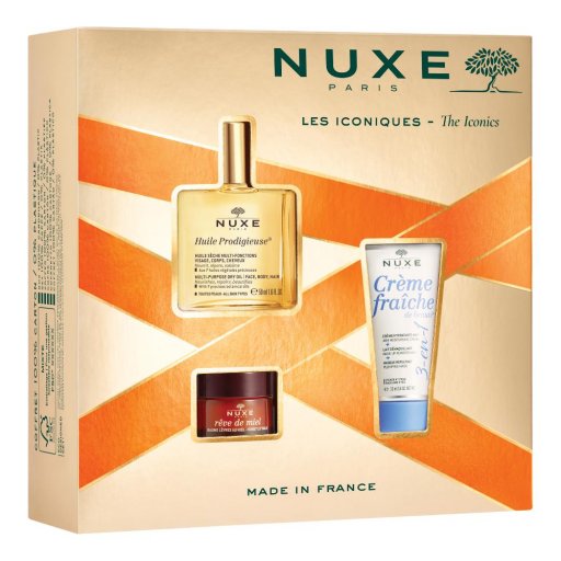 Nuxe Cofanetto Gli Iconici - Huile Prodigieuse 50ml, Crema 3 in 1 30ml, Balsamo Labbra 15g, Regalo di Bellezza