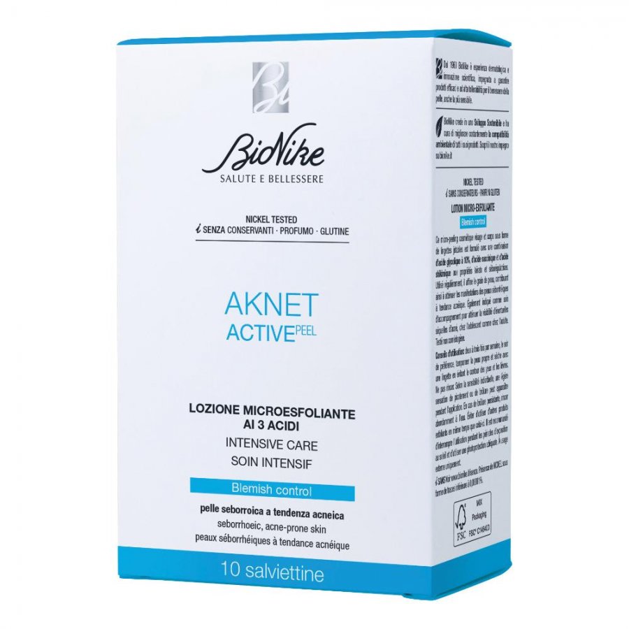 BioNike Aknet Aktive Peel 10 - Salviettine Monouso con Acido Glicolico 10%