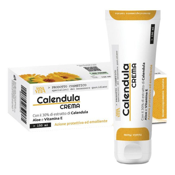 Sanavita Crema Calendula 150ml - Crema Lenitiva con 30% di Estratto di Calendula, Aloe e Vitamina E