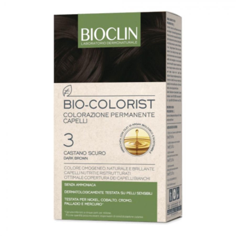 Bioclin Bio Colorist Colorazione Permanente 3 Castano Scuro - Kit Completo per Capelli Intensamente Colorati
