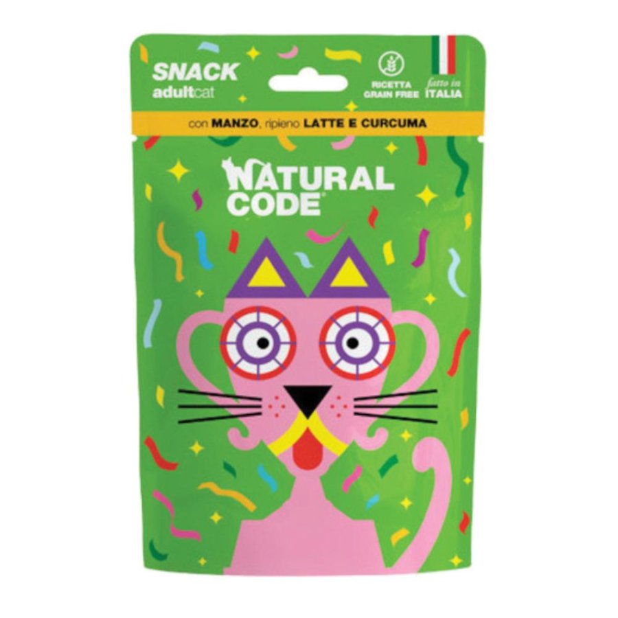 NATURAL CODE GATTO SNACK ADULTCAT GRAIN FREE MANZO LATTE CURCUMA 60GR (bustina)
