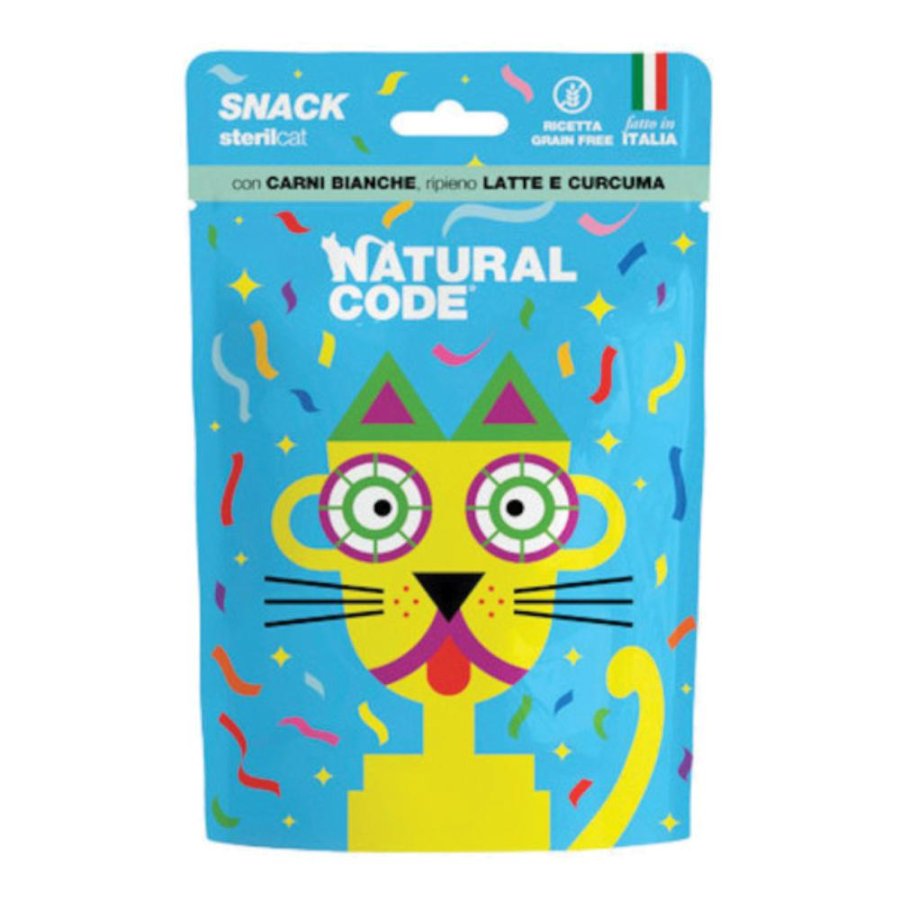 NATURAL CODE GATTO SNACK STERILCAT GRAIN FREE CARNI BIANCHE LATTE CURCUMA 60GR (bustina)