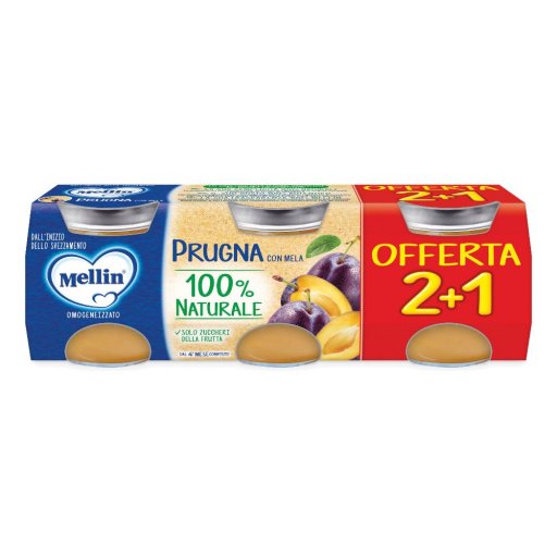 Mellin Omogeneizzato Prugna con Mela 2+1x100g - Alimento per Bambini