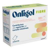 Onligol Fibre Gusto Pesca 20 Bustine - Integratore Alimentare a Base di Fibra di Psyllium, Enzimi Alfa-galattosidasi e Beta-galattosidasi