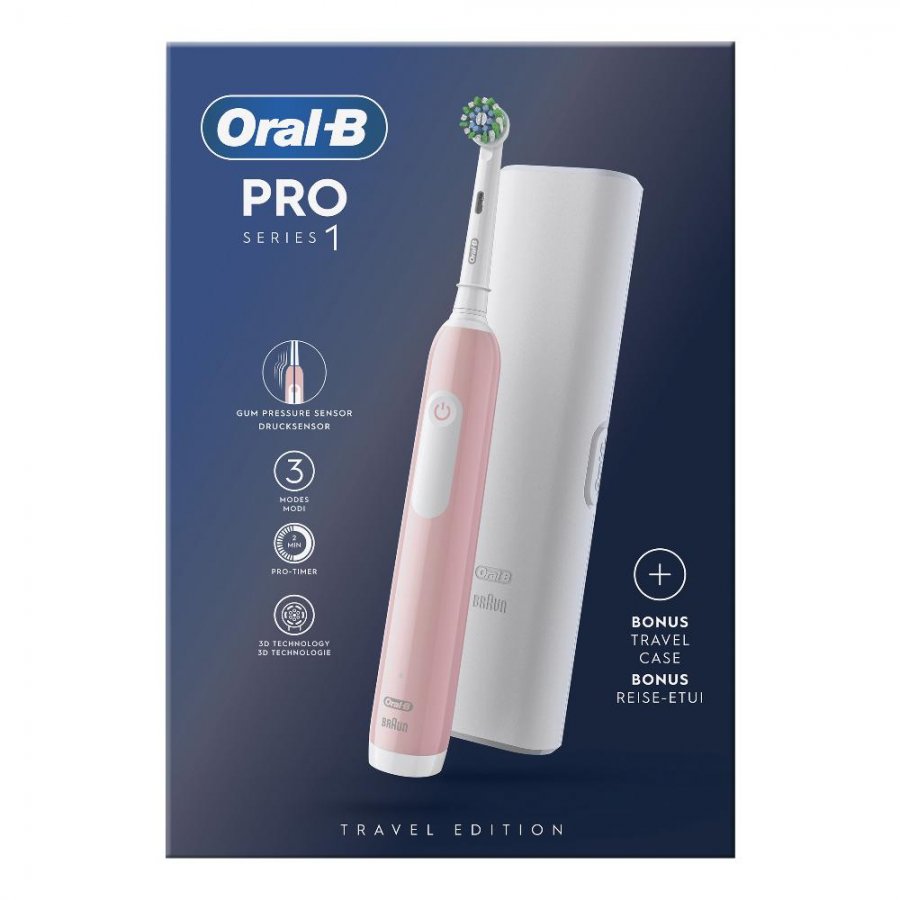 Oral-B PRO Series 1 Spazzolino Elettrico Rosa + 1 Testina + Custodia – Timer Professionale, Pulizia Profonda e Protezione Gengivale